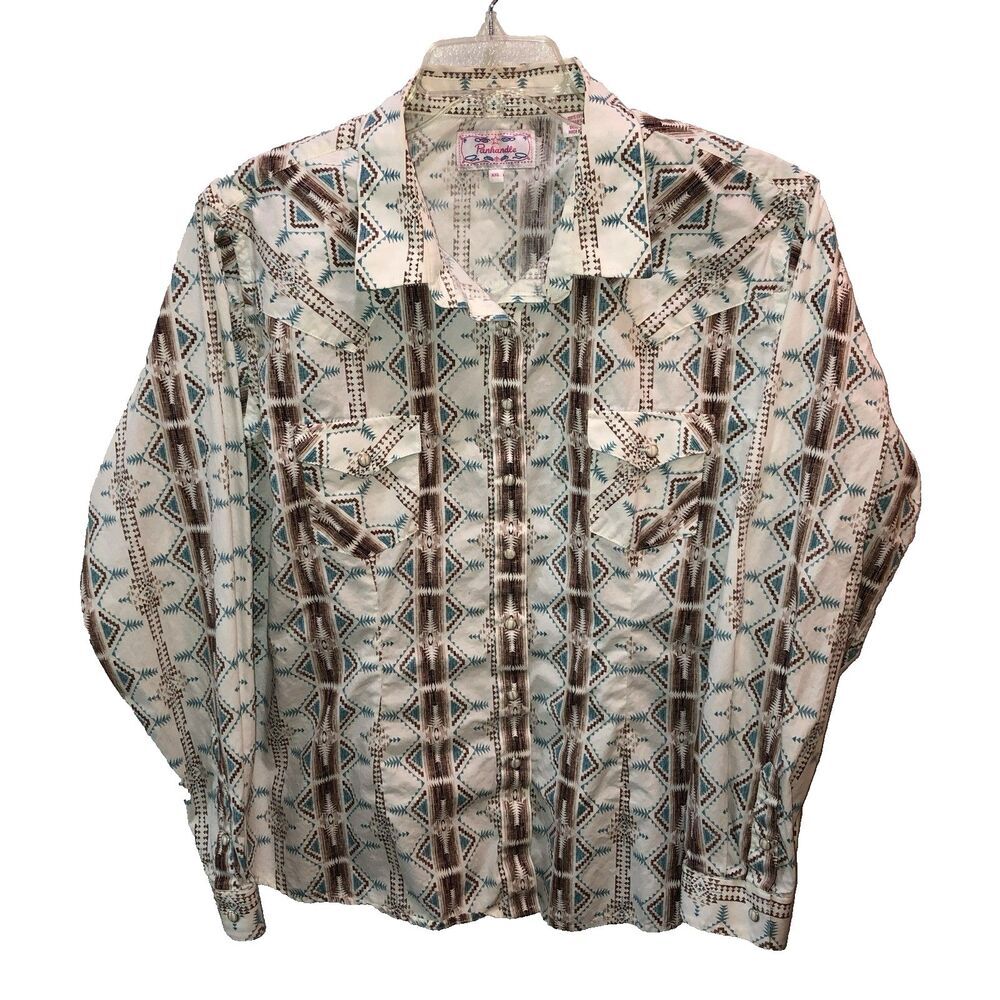 Panhandle Size XXL Geometric Pearl Snap Shirt Womens Southwestern Western